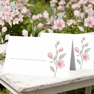 Elegant Floral Pink Green Summer Garden Wedding Place Card