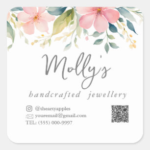Elegant floral  Pink & Grey handcrafted jewellery Square Sticker
