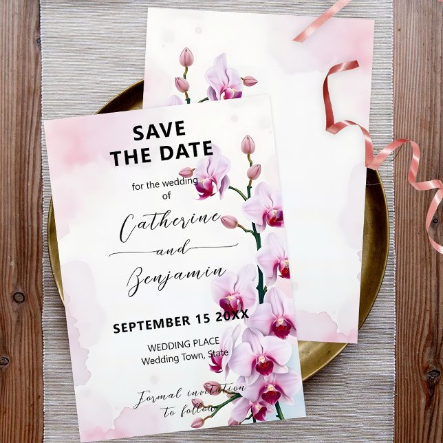 Elegant Floral Pink Moth Orchids Wedding Save The Date (Creator Uploaded)