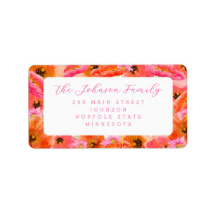 Elegant Floral Pink Orange Girl Baby Shower Label