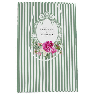 Elegant Floral Pink Peony Crest Wedding Medium Gift Bag