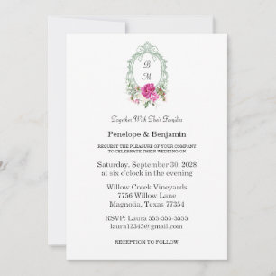 Elegant Floral Pink Peony Monogram Wedding Invitation