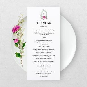 Elegant Floral Pink Peony Monogram Wedding Menu