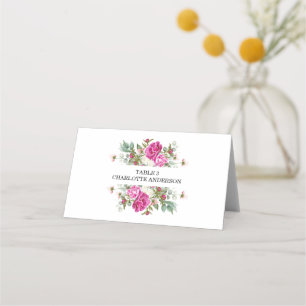 Elegant Floral Pink Peony Monogram Wedding Place Card