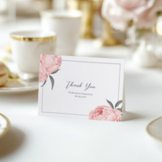 Elegant Floral Pink Peony Wedding Thank You Card
