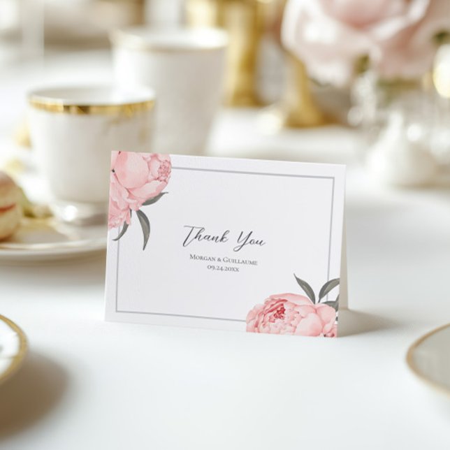 Elegant Floral Pink Peony Wedding Thank You Card (Creator Uploaded)