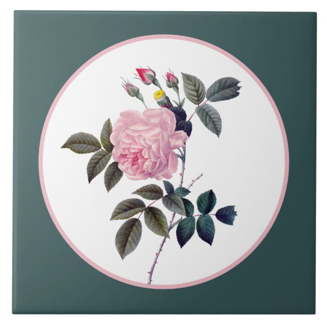 Elegant floral pink rose vintage tile (Front)