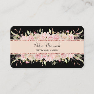 Elegant Floral Pink Roses Border Professional Business Card