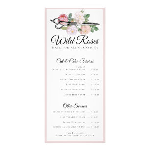 Elegant Floral Pink Roses Hairstylist Price List Rack Card