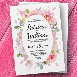 Elegant Floral Pink Roses Wedding  Invitation