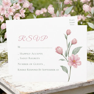 Elegant Floral Pink Sage Garden Wedding RSVP Postcard