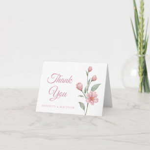 Elegant Floral Pink Sage Garden Wedding Thank You Card