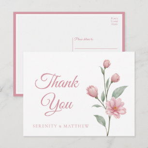 Elegant Floral Pink Sage Garden Wedding Thank You Postcard