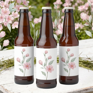 Elegant Floral Pink Sage Summer Garden Wedding Beer Bottle Label