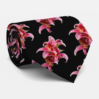 Elegant Floral Pink Stargazer Oriental Lilies Tie