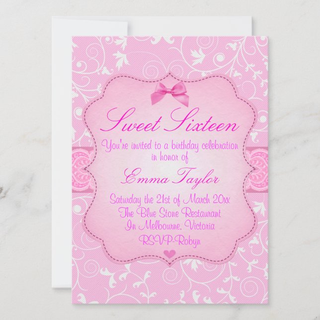 Elegant Floral Pink Sweet16 Birthday Invitation (Front)