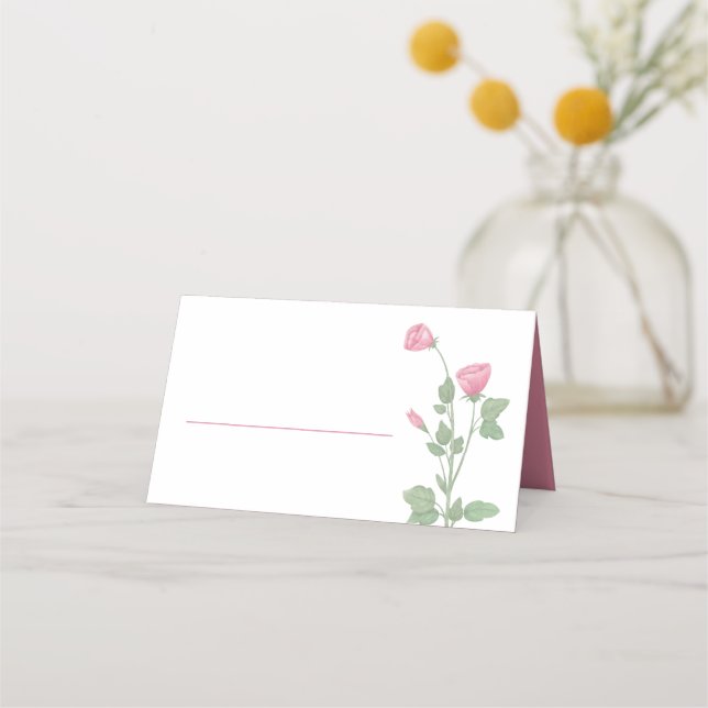 Elegant Floral Pink Watercolor Flowers Wedding Place Card (Front)