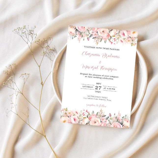 Elegant Floral Pink Wedding Invitation (Creator Uploaded)