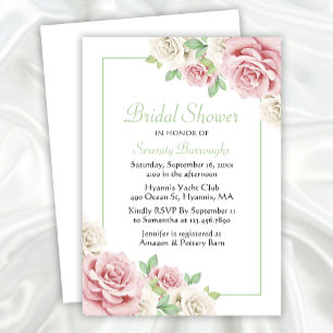 Elegant Floral Pink White Rose Bridal Shower Invitation