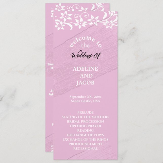 Elegant floral Pink & white Wedding program Invitation (Front/Back)