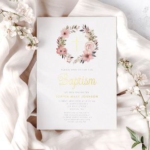 Elegant Floral Pink Wreath Girl Baptism