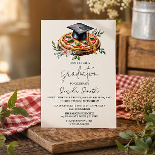 Elegant Floral Pizza Graduation Invitation