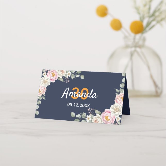 Elegant Floral Place Card and Table Number Tent (Back)