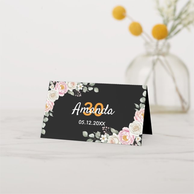 Elegant Floral Place Card and Table Number Tent (Back)