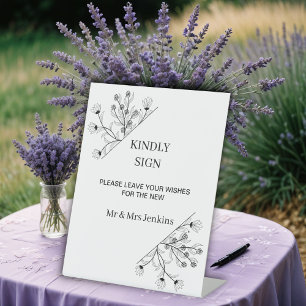 Elegant Floral "Please Sign" Wedding Guestbook Pedestal Sign