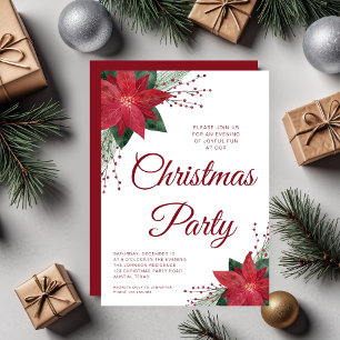 Elegant Floral Poinsettia Christmas Party Invitation