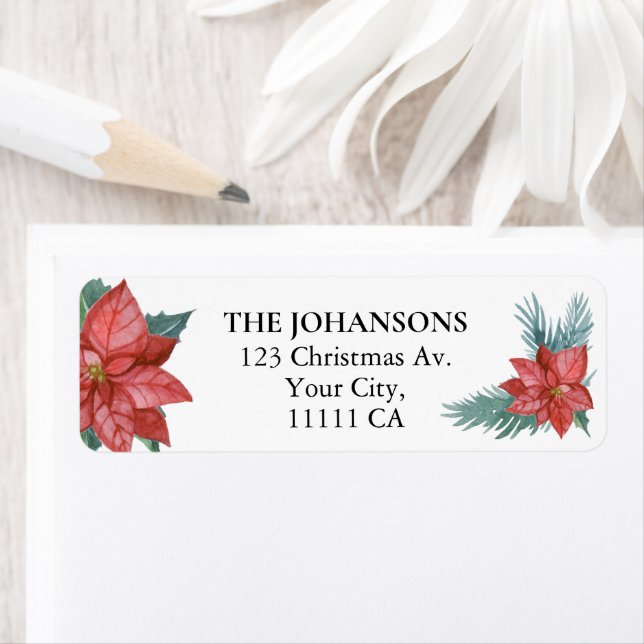 Elegant Floral Poinsettia Christmas Return Address (Insitu)