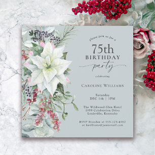 Elegant Floral Poinsettia December 75th Birthday Invitation