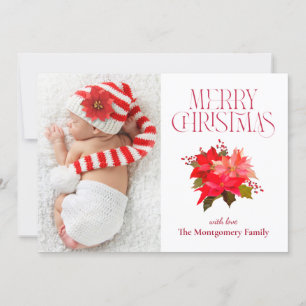 Elegant Floral Poinsettia Merry Christmas Photo Holiday Card