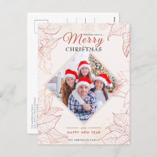 Elegant Floral Poinsettia Red Photo Christmas Holiday Postcard