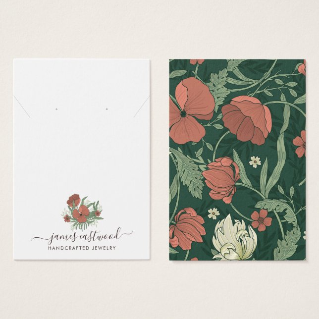 Elegant Floral Poppy Earring Necklace Display Card (Front & Back)