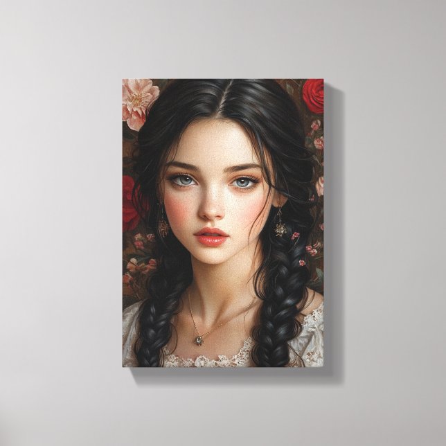 Elegant Floral Portrait Canvas Print (Front)