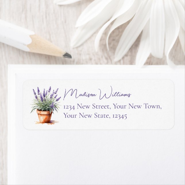 Elegant Floral Potted Lavender Return Address (Insitu)