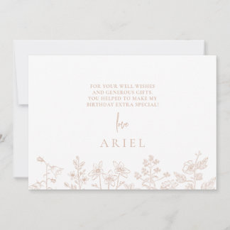 Elegant floral powder pink birthday thank you card