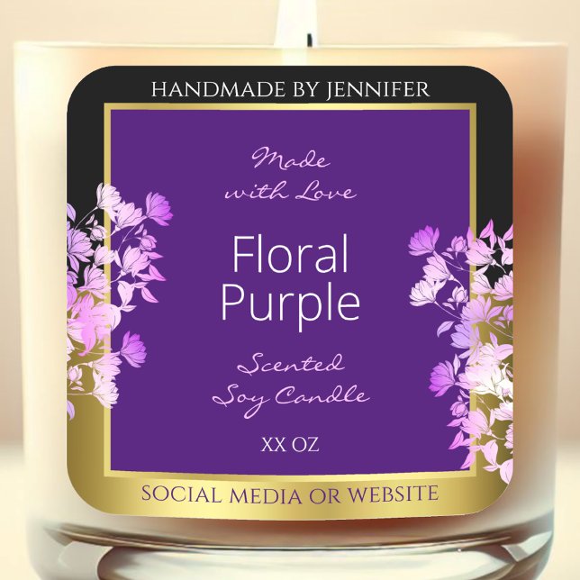 Elegant Floral Product Label Black Gold and Purple (Creator Uploaded)