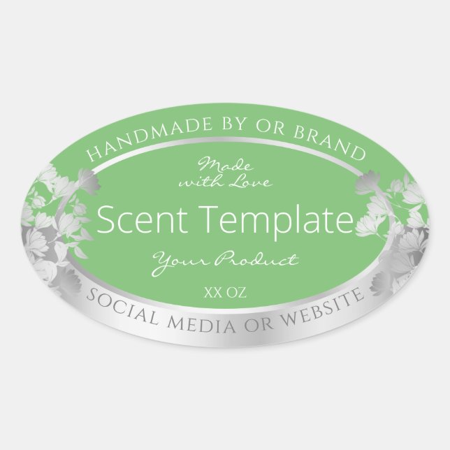 Elegant Floral Product Label Sage Green and Silver (Front)