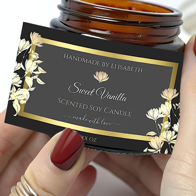 Elegant Floral Product Packaging Labels Black Gold (Creator Uploaded)