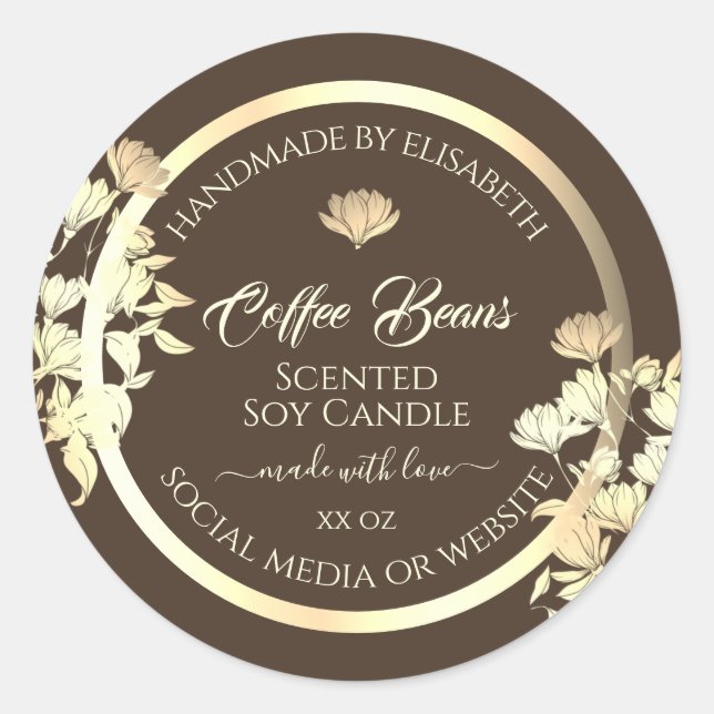 Elegant Floral Product Packaging Labels Gold Brown (Front)