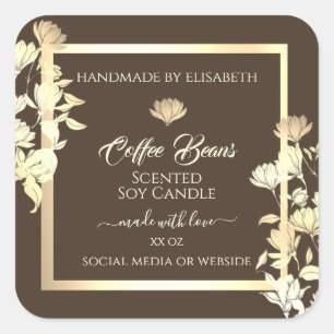 Elegant Floral Product Packaging Labels Gold Brown