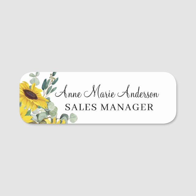 Elegant Floral Professional Name  Tag (Front)