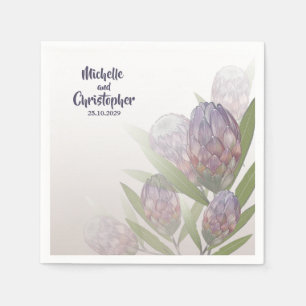 Elegant Floral Protea Purple Beige Wedding Napkins