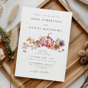 Elegant Floral Pumpkin Fall Wedding Invitation