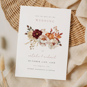 Elegant Floral Pumpkin Fall Wedding Save The Date