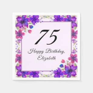 Elegant Floral Purple 75th Birthday  Napkin