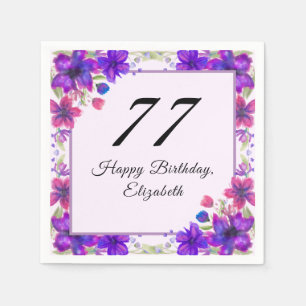 Elegant Floral Purple 77th Birthday  Napkin