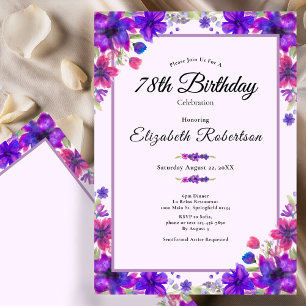 Elegant Floral Purple 78th Birthday Invitation